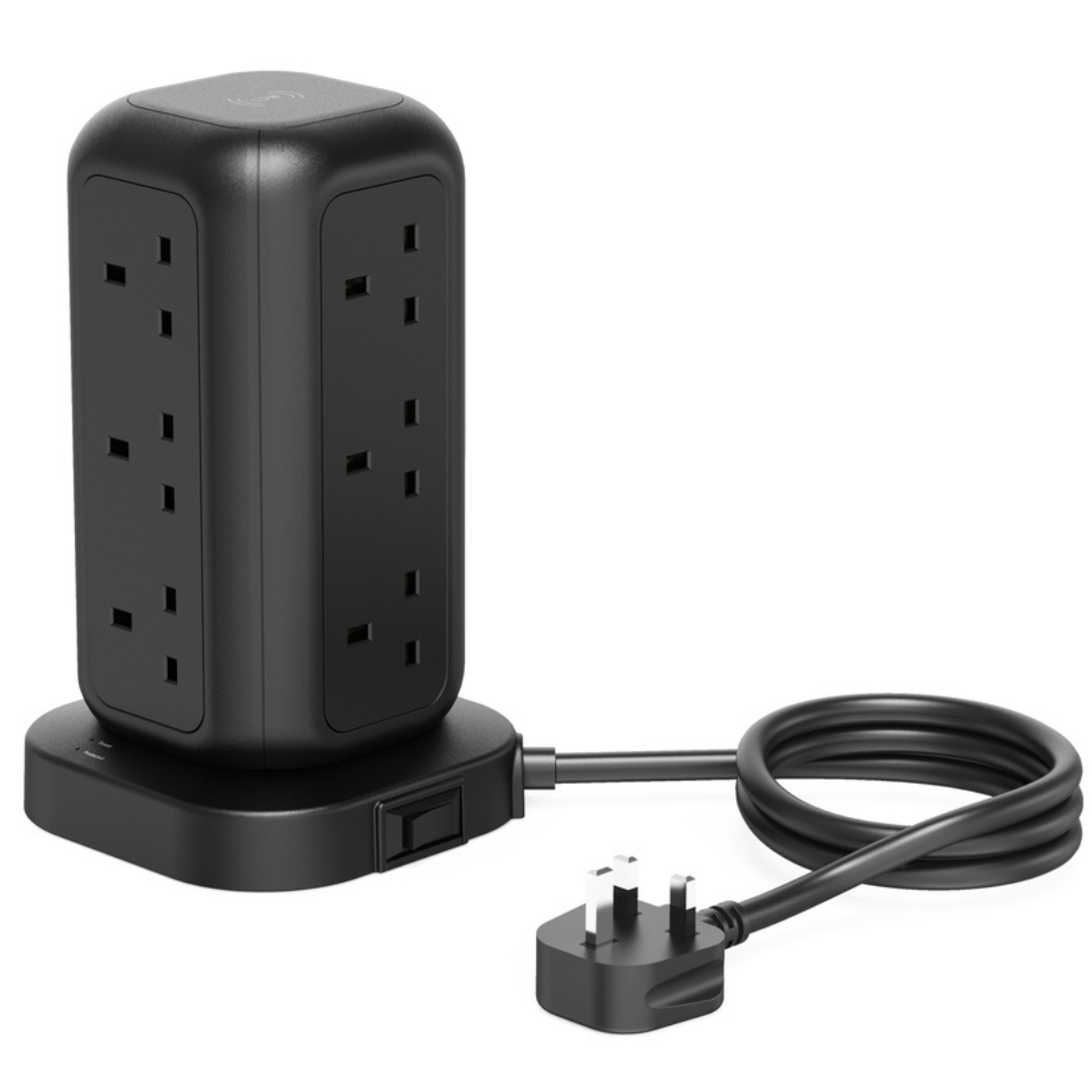 Tower Extension Lead with Wireless Charger,[13A 3250W] Surge